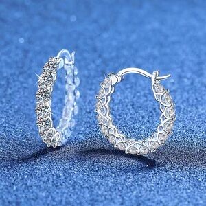 Elegant Silver  Plate Cubic Z Pave Crystal Hoop Earrings